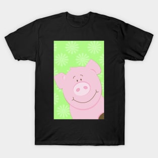 Cute Happy Pig - Green T-Shirt